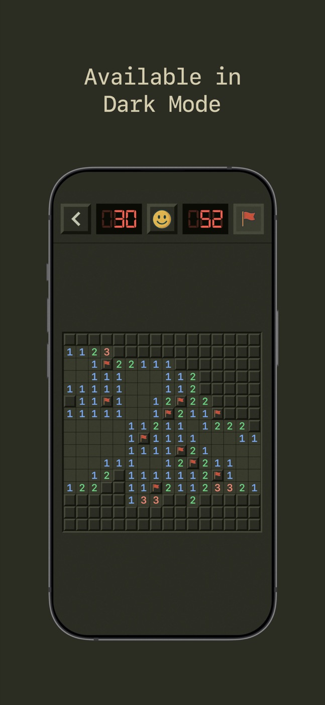 The same board in dark mode, with an olive background and bright numbers.